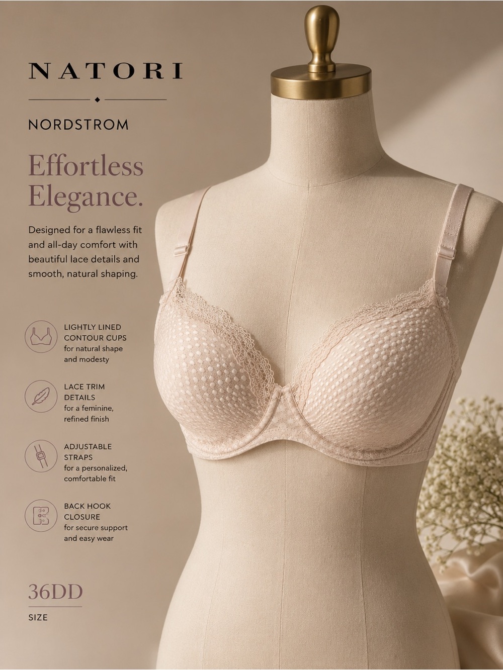 Natori Lace-Trim Lightly Lined Bra in Nude Blush